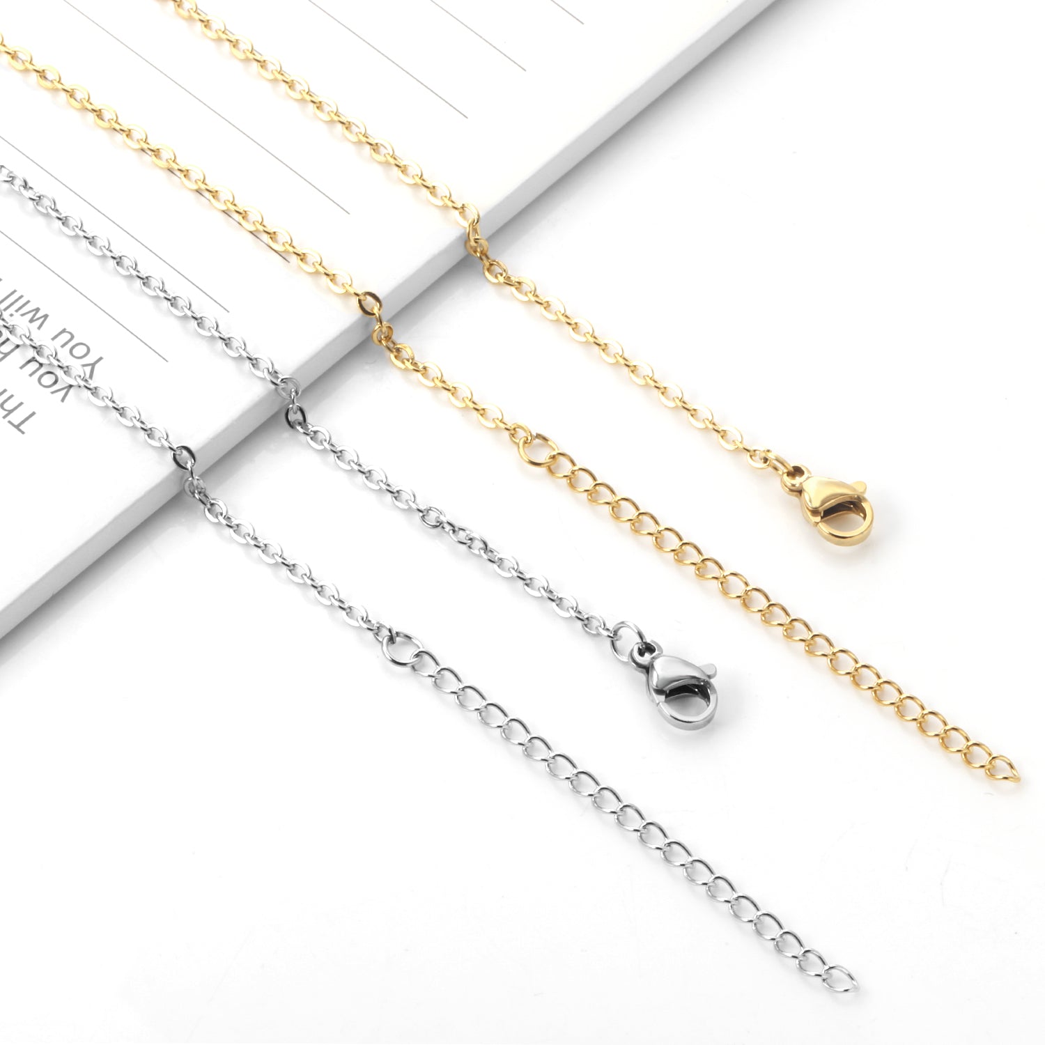ASON 10pcs/bulk long necklace collar 2 * 45+5cm with chain gold & steel color stainless steel necklace wholesale asonjewelry