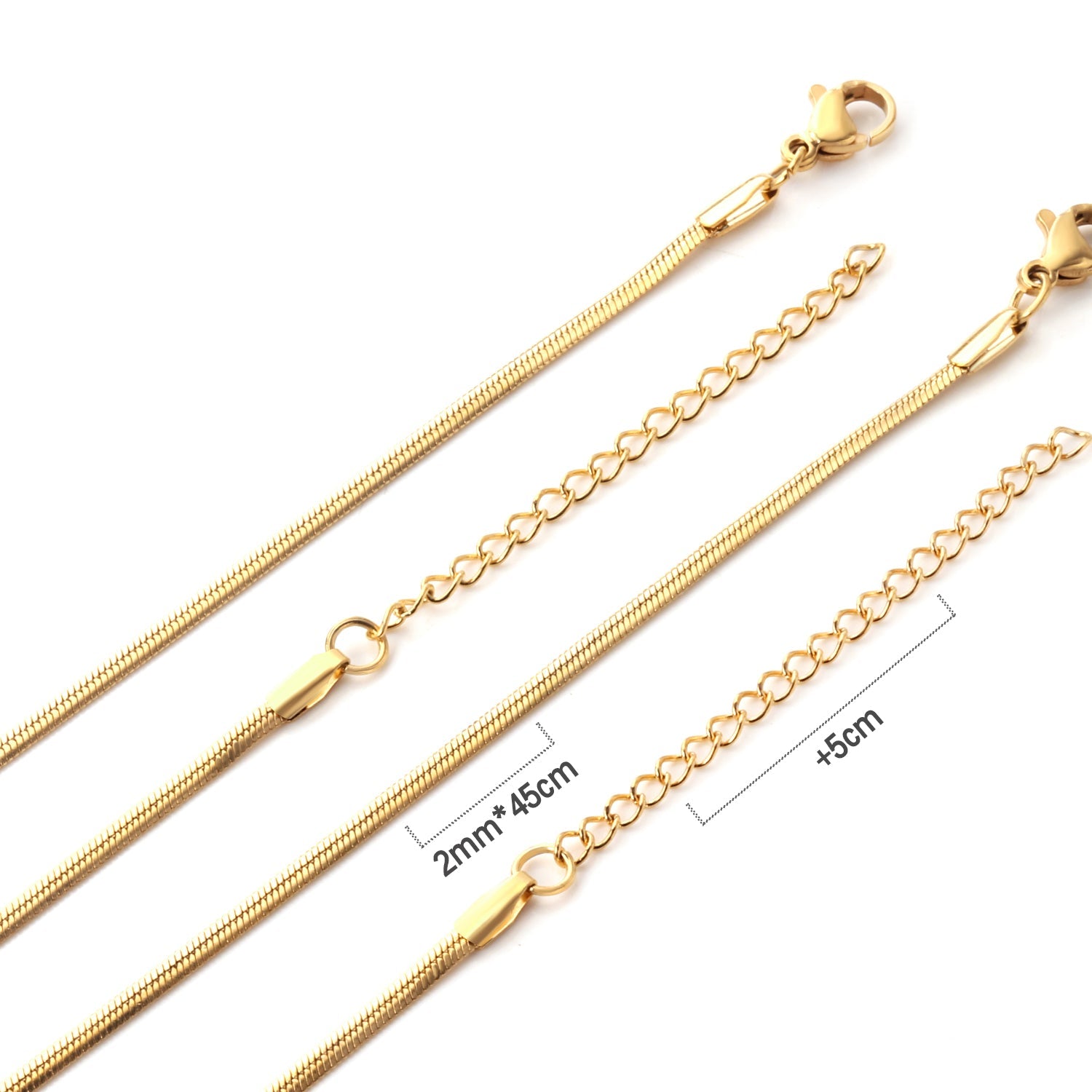 ASON 10pcs/Bulk Long Necklace Collar 2MM*45CM+5CM Matching Chain Gold & Steel Color Stainless Steel Necklace Wholesale asonjewelry