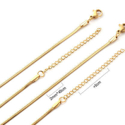 ASON 10pcs/Bulk Long Necklace Collar 2MM*45CM+5CM Matching Chain Gold & Steel Color Stainless Steel Necklace Wholesale asonjewelry