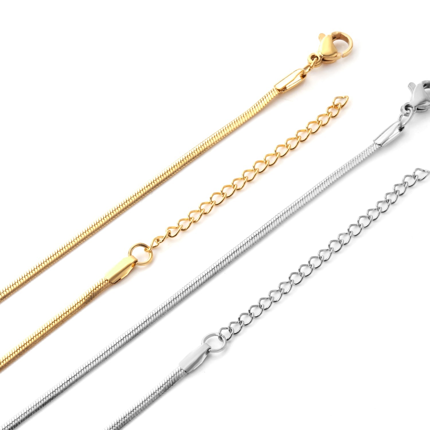 ASON 10pcs/Bulk Long Necklace Collar 2MM*45CM+5CM Matching Chain Gold & Steel Color Stainless Steel Necklace Wholesale asonjewelry