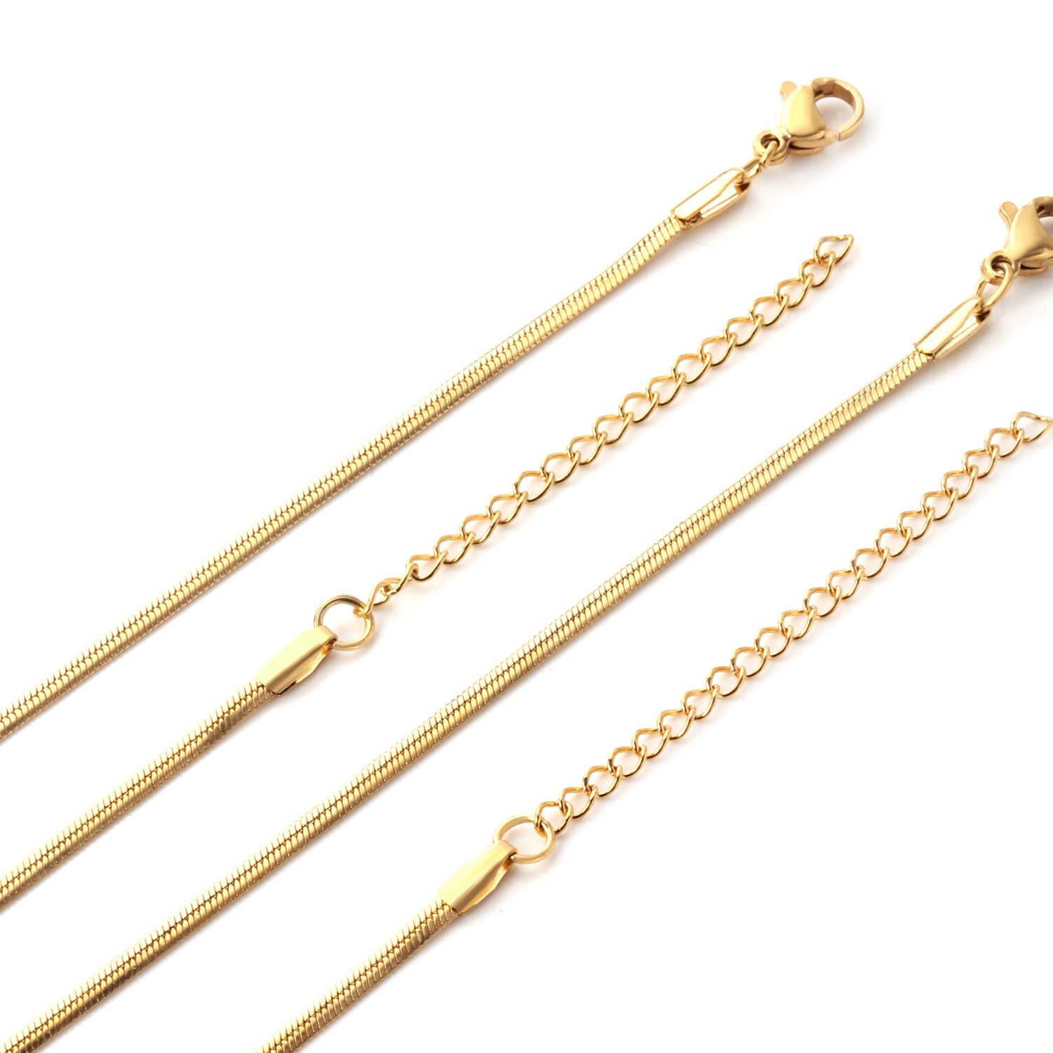 ASON 10pcs/Bulk Long Necklace Collar 2MM*45CM+5CM Matching Chain Gold & Steel Color Stainless Steel Necklace Wholesale asonjewelry