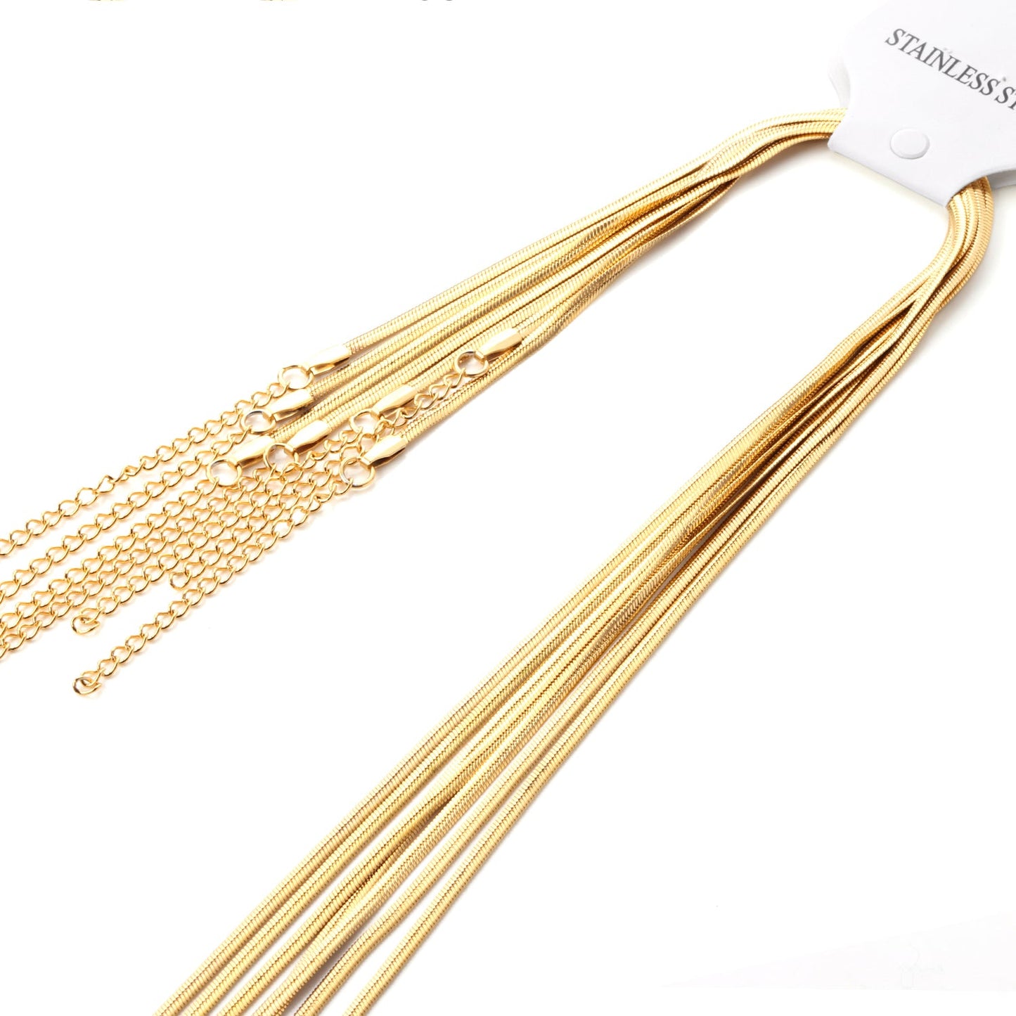 ASON 10pcs/Bulk Long Necklace Collar 2MM*45CM+5CM Matching Chain Gold & Steel Color Stainless Steel Necklace Wholesale asonjewelry
