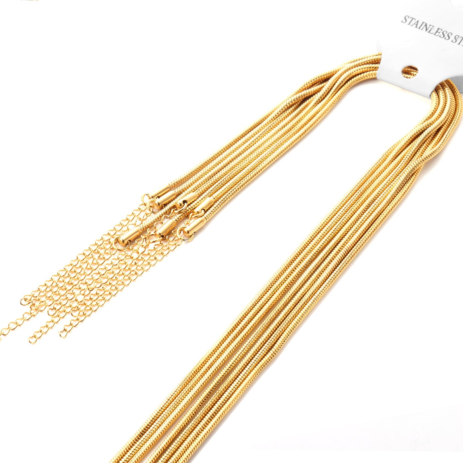 ASON 10pcs/bulk long necklace collar 1cm / 2cm*45cm+5cm matching chain gold & steel color stainless steel necklace wholesale asonjewelry