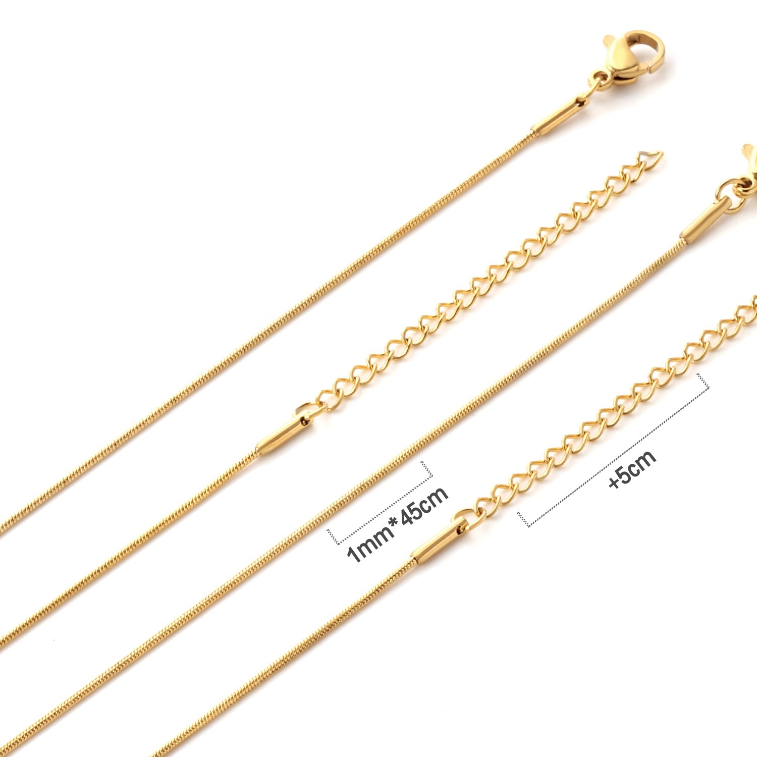 ASON 10pcs/bulk long necklace collar 1cm / 2cm*45cm+5cm matching chain gold & steel color stainless steel necklace wholesale asonjewelry