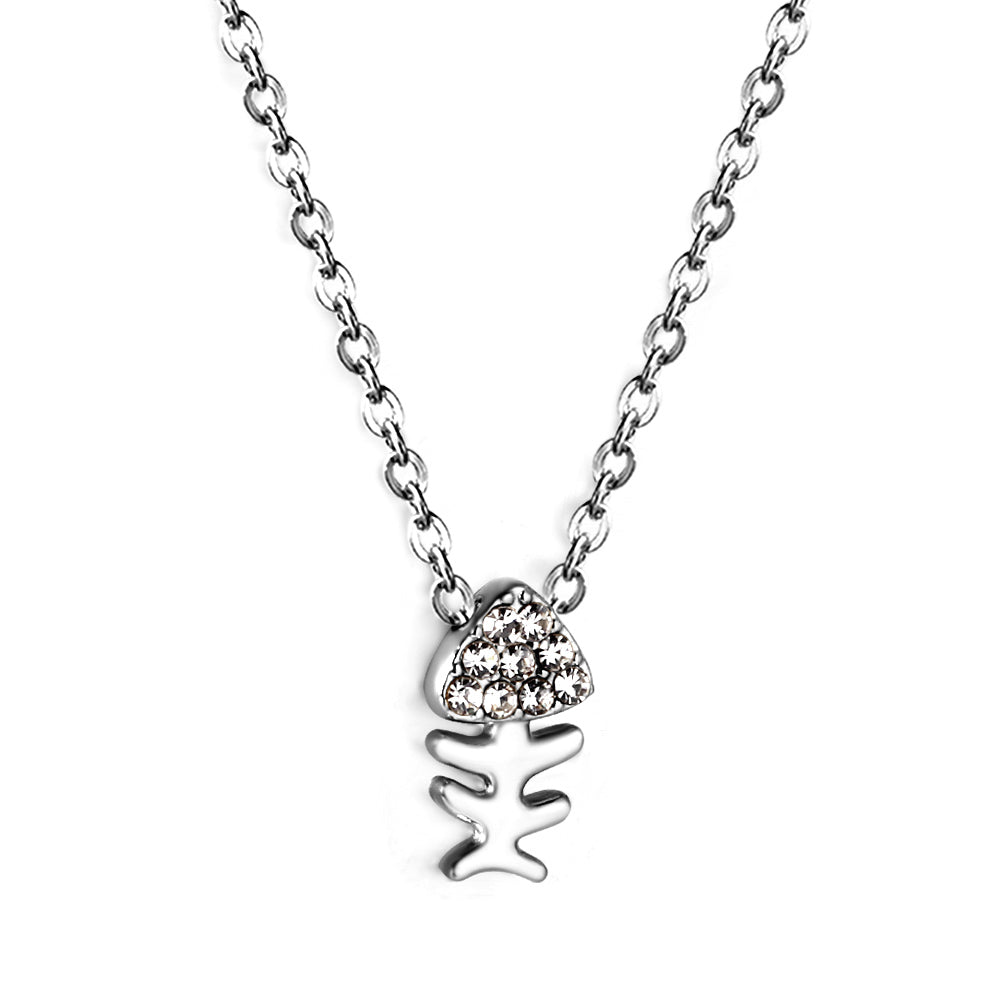 Fishbone Pendant with Diamond Necklace 43+5cm asonjewelry