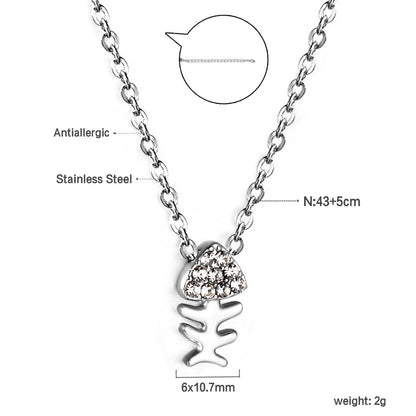 Fishbone Pendant with Diamond Necklace 43+5cm asonjewelry