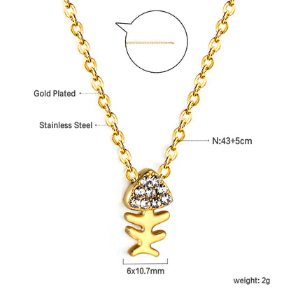 Fishbone Pendant with Diamond Necklace 43+5cm asonjewelry