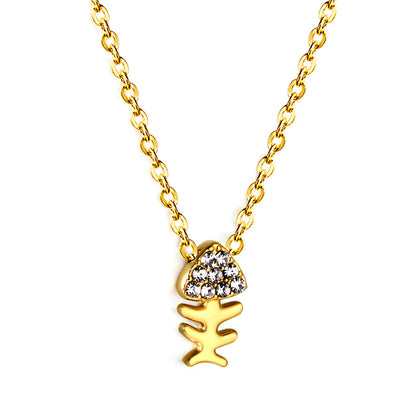 Fishbone Pendant with Diamond Necklace 43+5cm asonjewelry