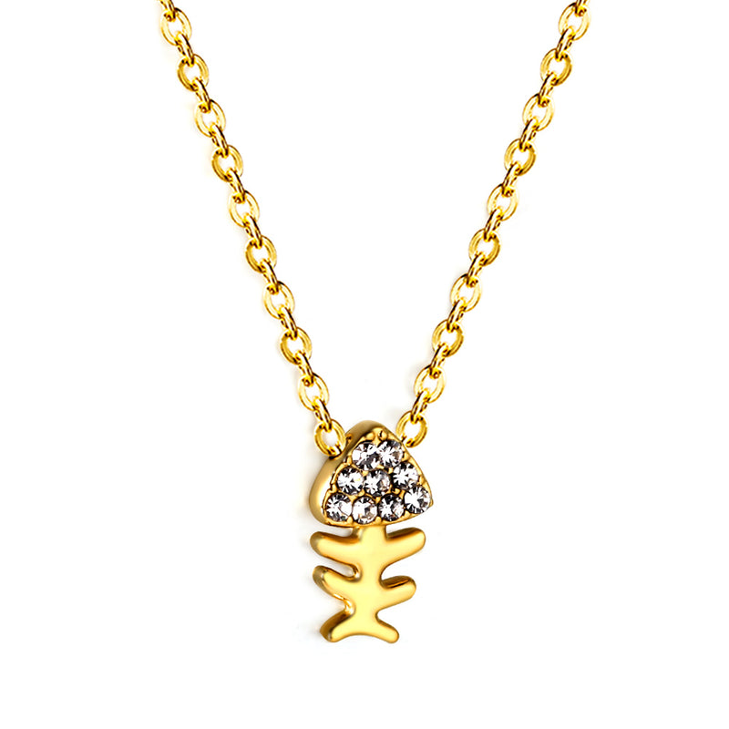 Fishbone Pendant with Diamond Necklace 43+5cm