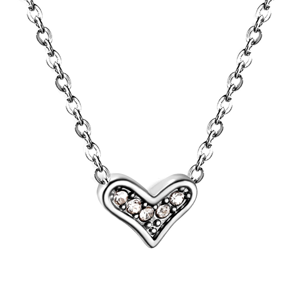 Crooked Heart Pendant with Diamond Necklace 43+5cm asonjewelry