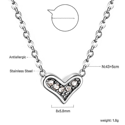 Crooked Heart Pendant with Diamond Necklace 43+5cm asonjewelry