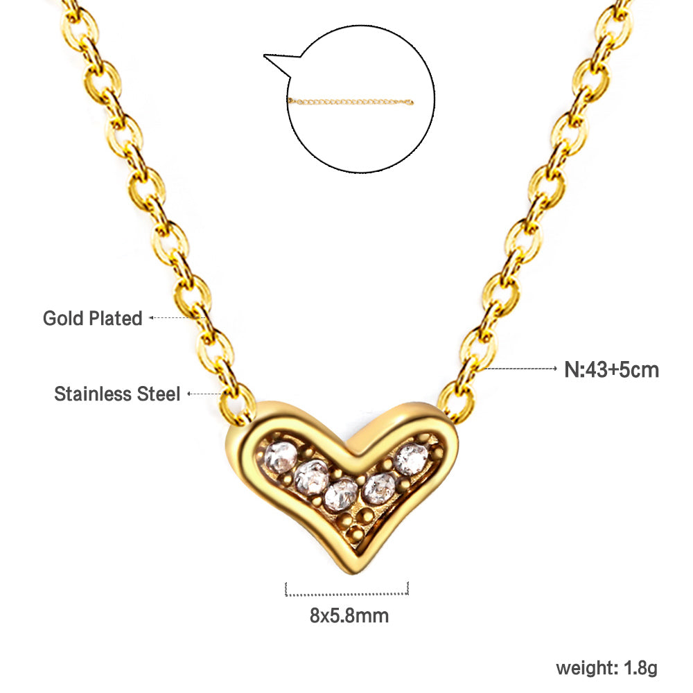 Crooked Heart Pendant with Diamond Necklace 43+5cm asonjewelry