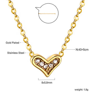 Crooked Heart Pendant with Diamond Necklace 43+5cm