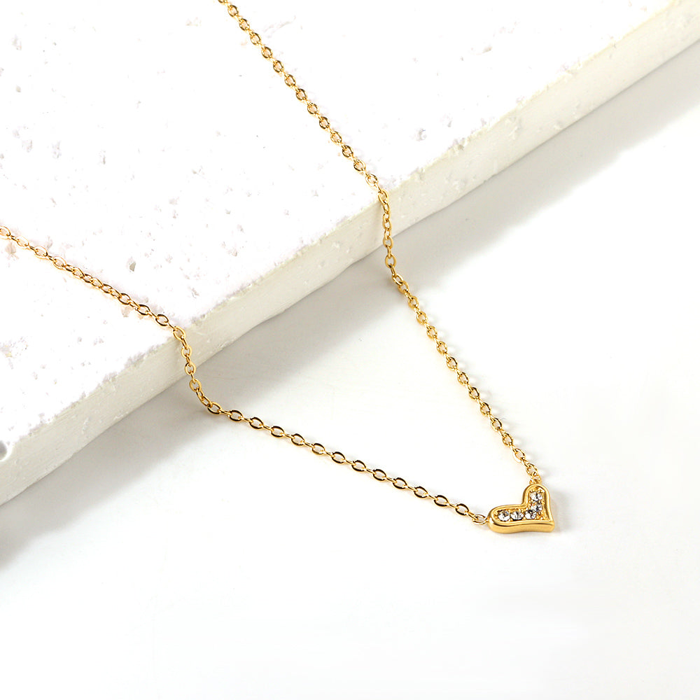 Crooked Heart Pendant with Diamond Necklace 43+5cm asonjewelry