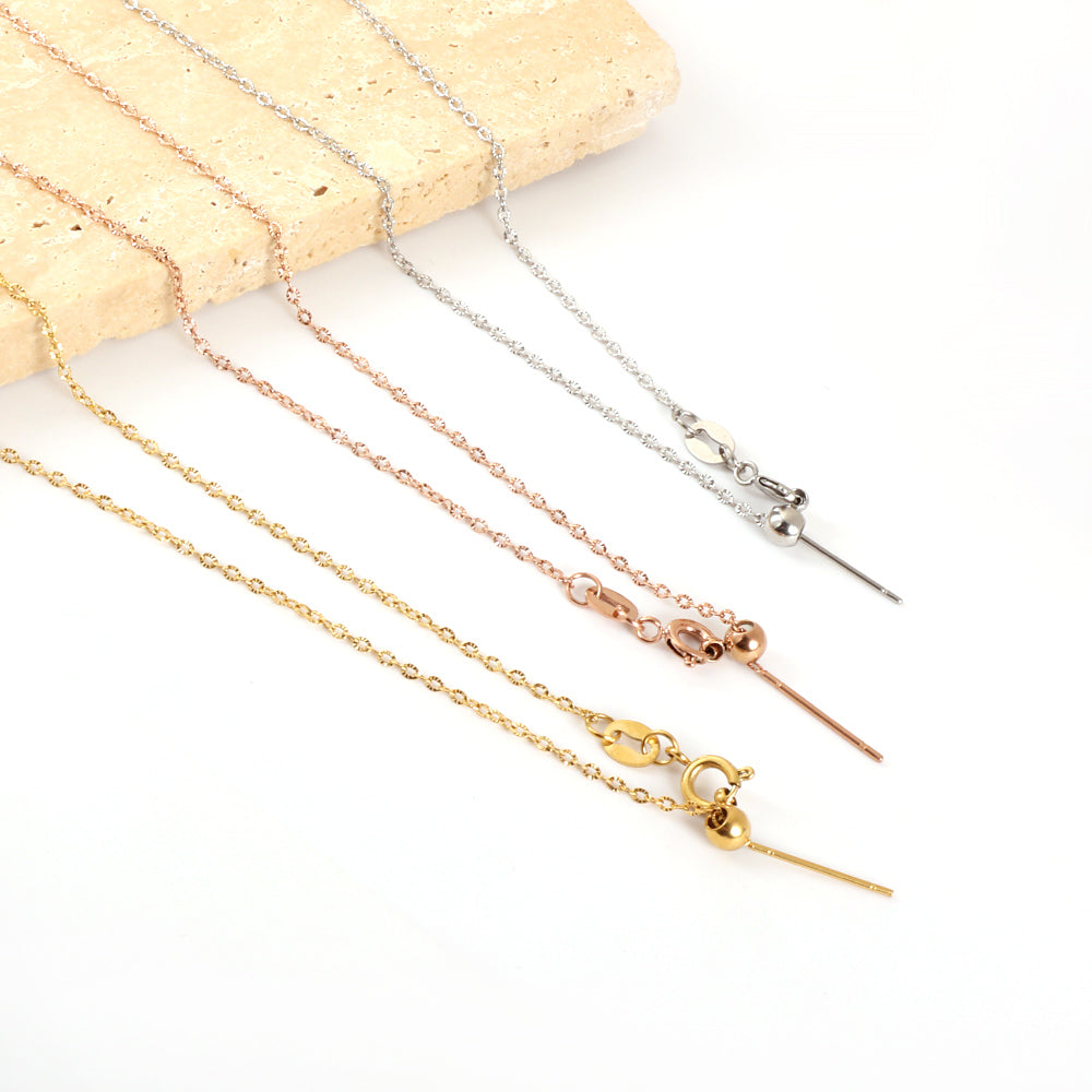 ASON 10pcs/bulk long necklace collar 1.3mm*45cm retractable connector clasp matching chain steel color & gold color stainless steel necklace wholesale asonjewelry