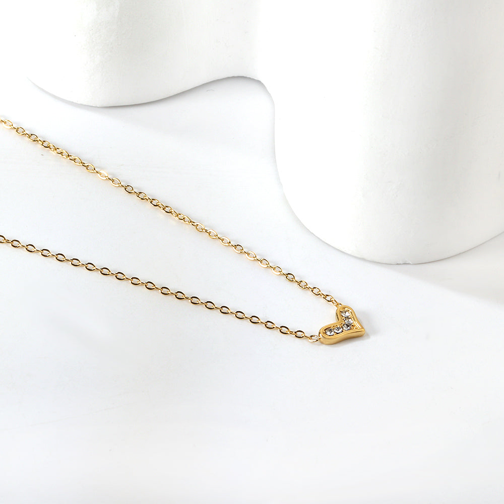 Crooked Heart Pendant with Diamond Necklace 43+5cm asonjewelry