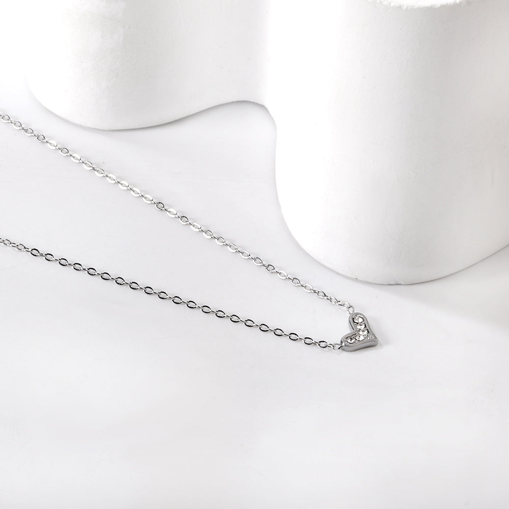 Crooked Heart Pendant with Diamond Necklace 43+5cm asonjewelry