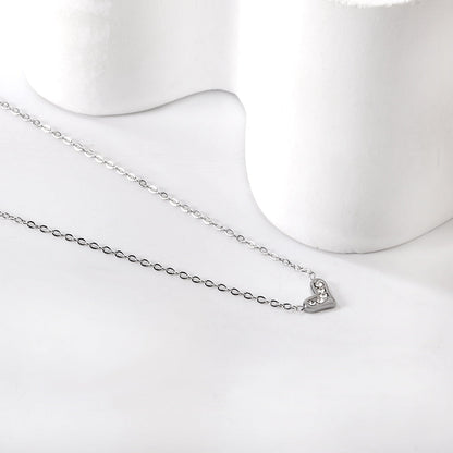 Crooked Heart Pendant with Diamond Necklace 43+5cm asonjewelry