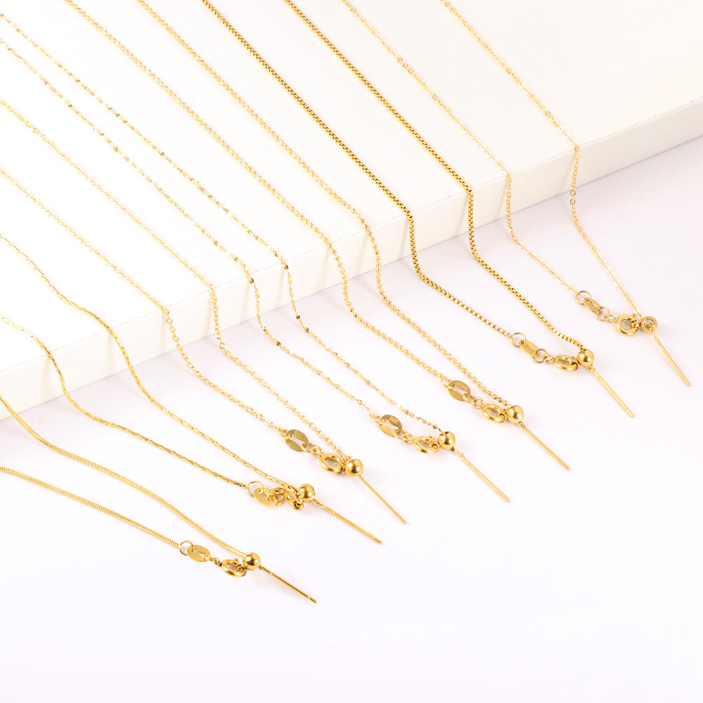 ASON 10pcs/bulk long necklace collar 1mm*45cm retractable connector clasp matching chain steel color & gold color stainless steel necklace wholesale asonjewelry