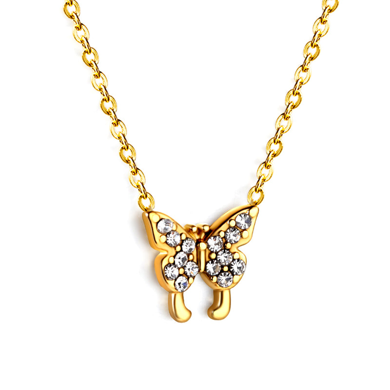 Butterfly Pendant Necklace with Diamonds 43+5cm