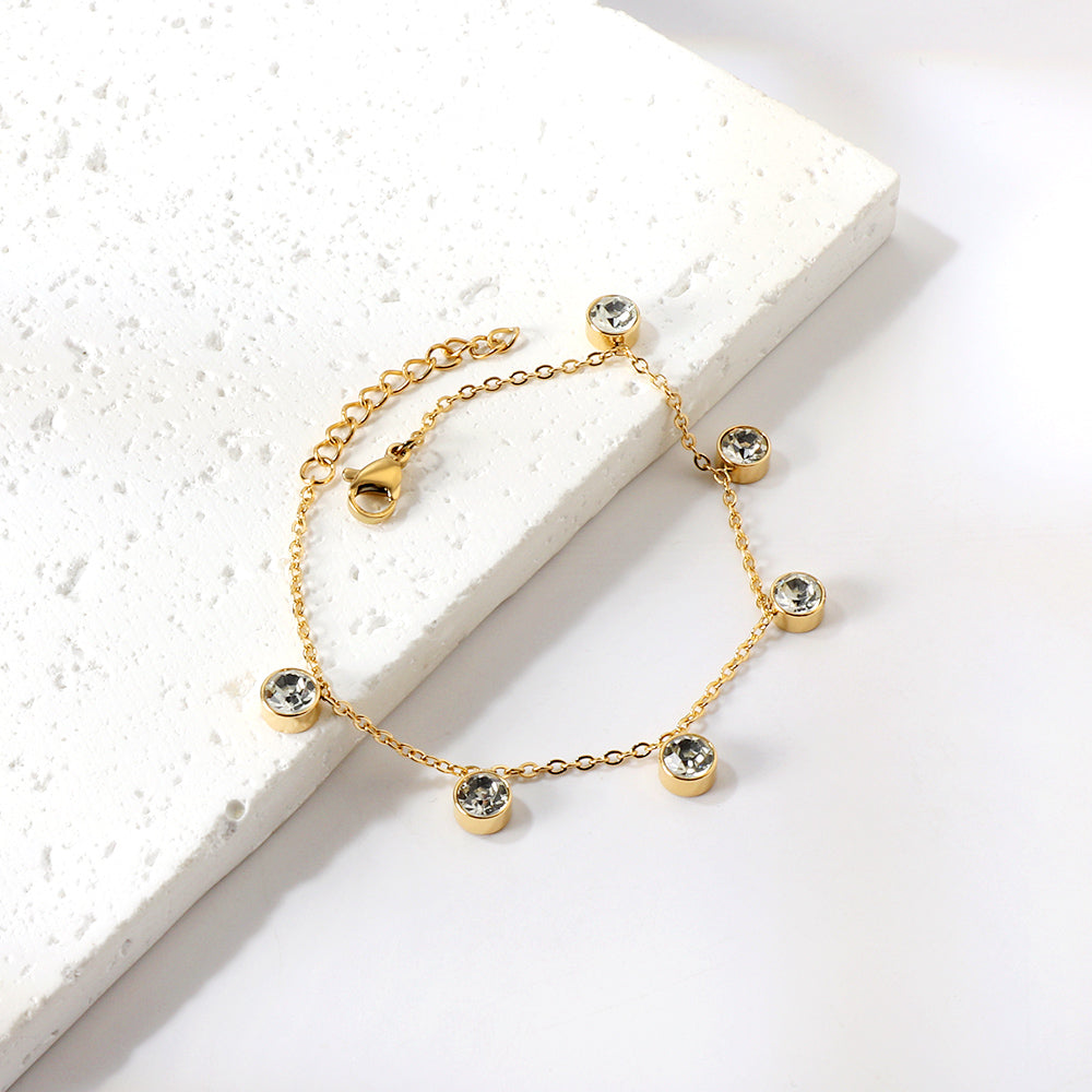 6 White Diamonds & Rose Diamonds Bracelet 17+3cm asonjewelry