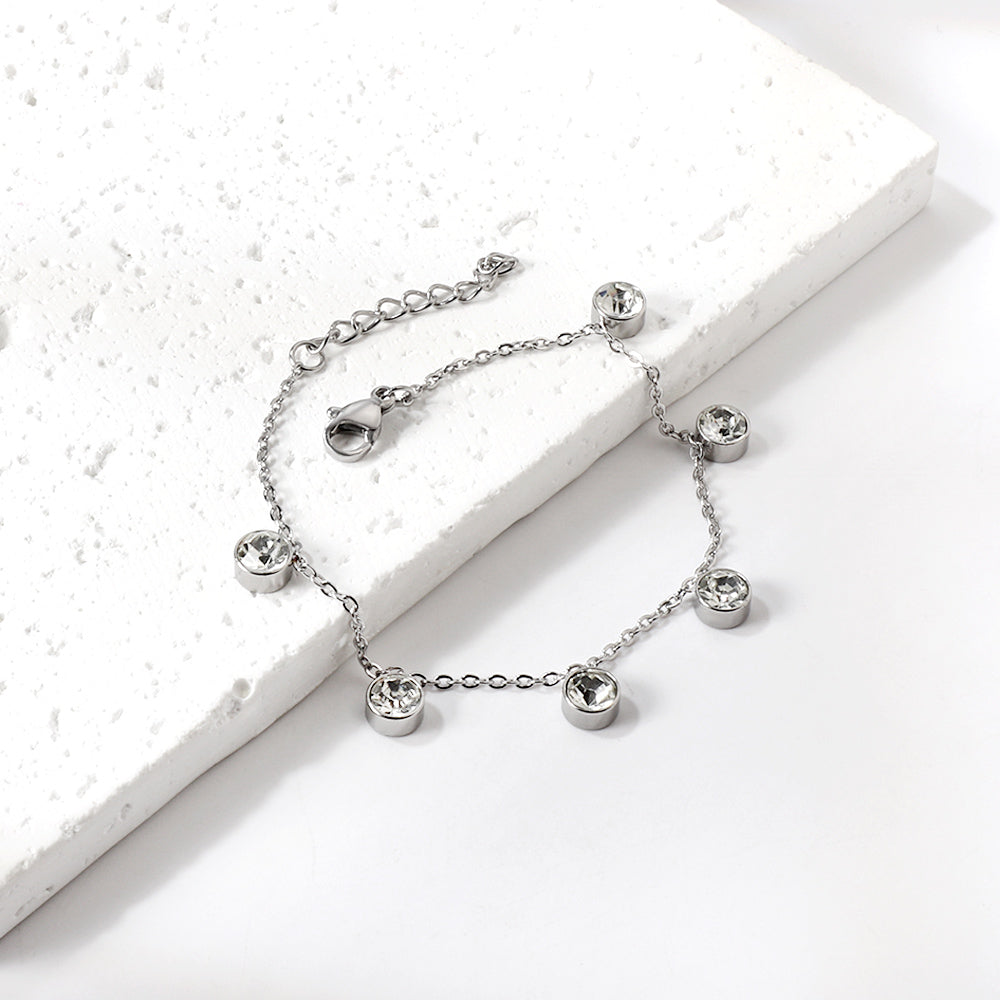 6 White Diamonds & Rose Diamonds Bracelet 17+3cm asonjewelry