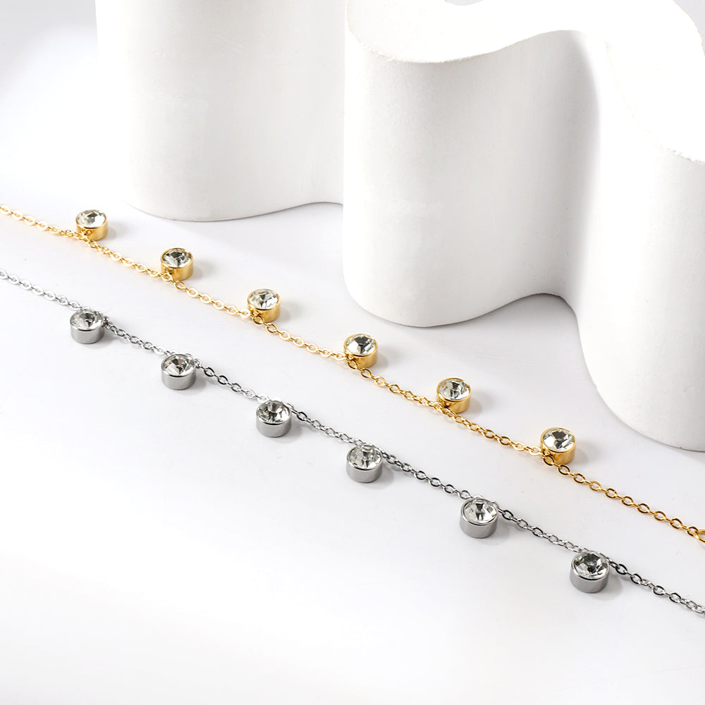 6 White Diamonds & Rose Diamonds Bracelet 17+3cm asonjewelry