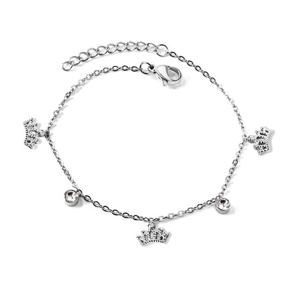 3 Crowns + 2 Cylindrical White Diamonds Accessories Bracelet 17+3cm asonjewelry