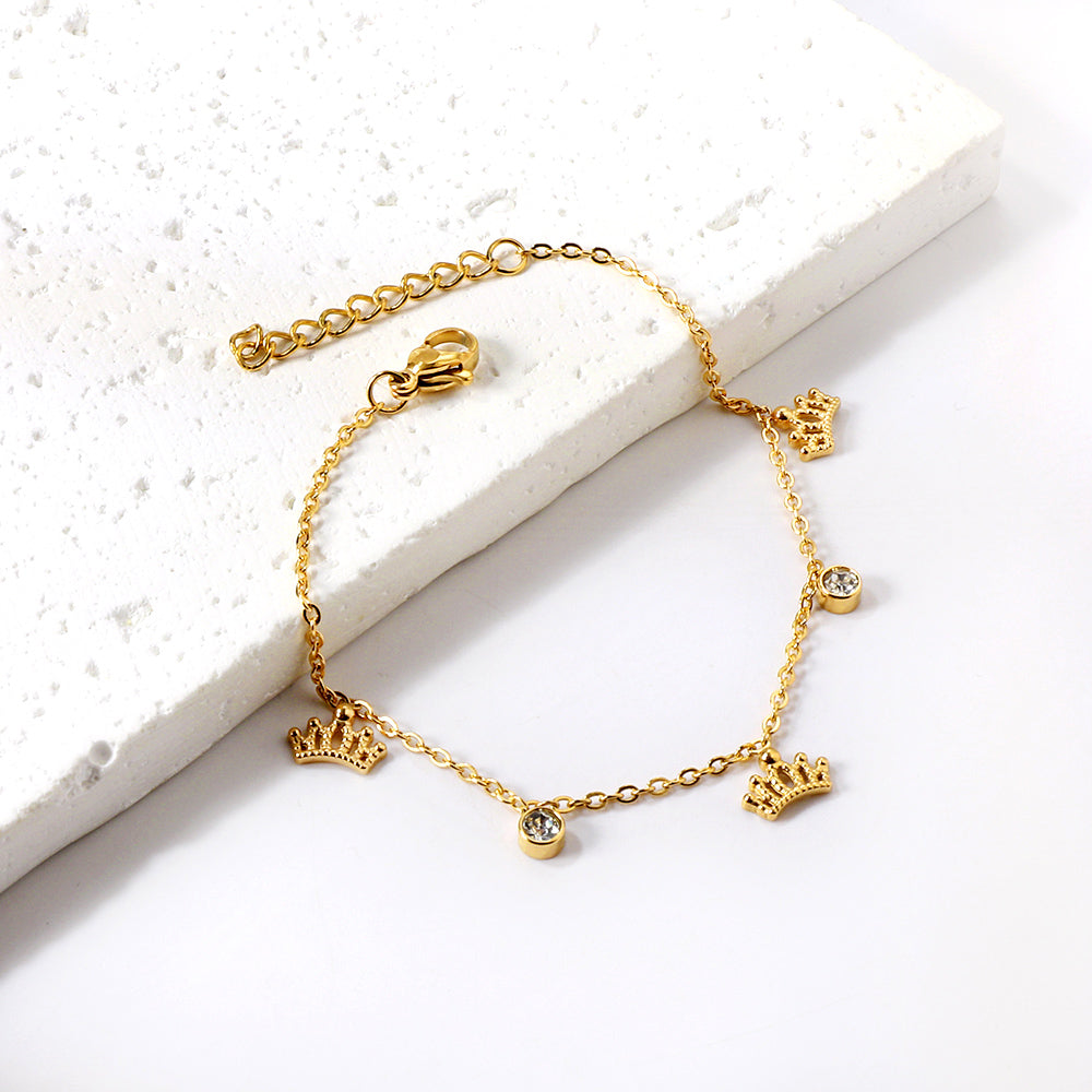 3 Crowns + 2 Cylindrical White Diamonds Accessories Bracelet 17+3cm asonjewelry