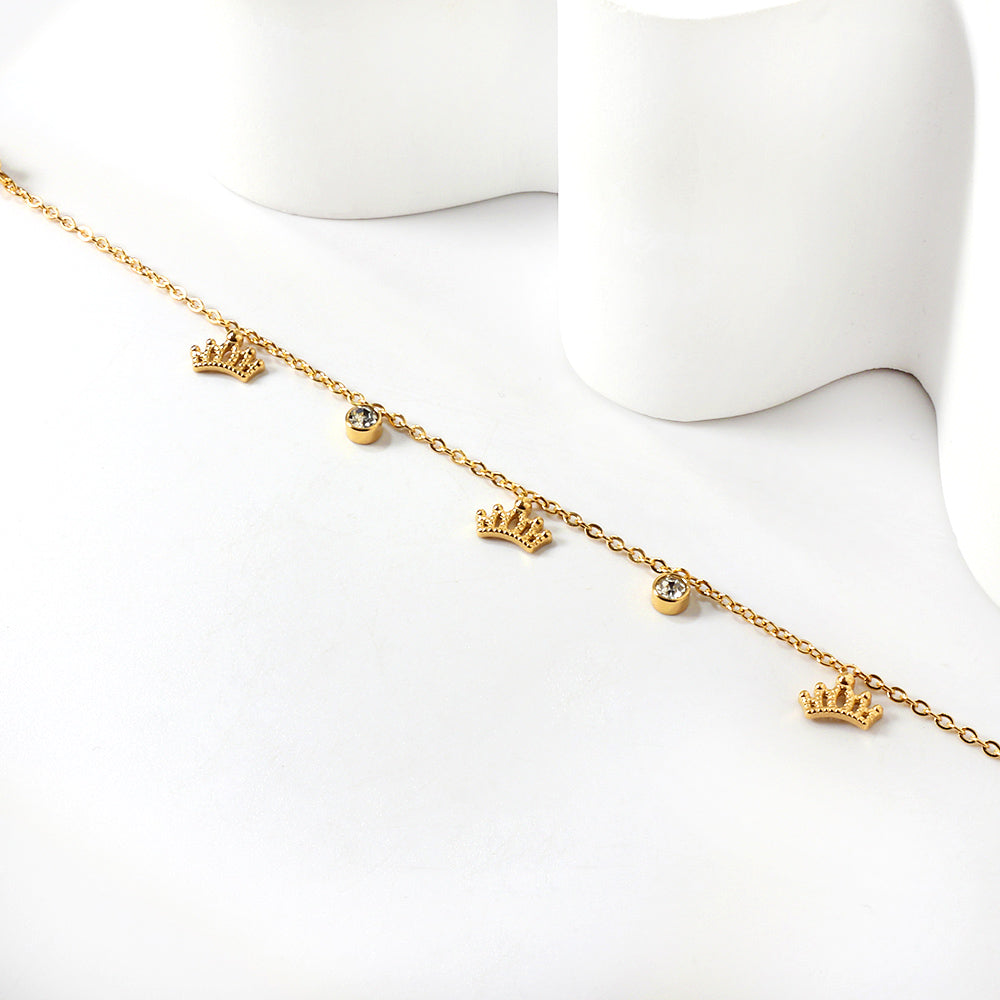 3 Crowns + 2 Cylindrical White Diamonds Accessories Bracelet 17+3cm asonjewelry