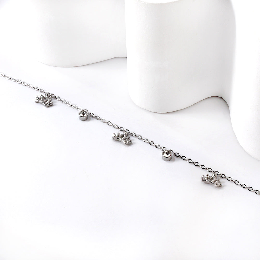 3 Crowns + 2 Cylindrical White Diamonds Accessories Bracelet 17+3cm asonjewelry