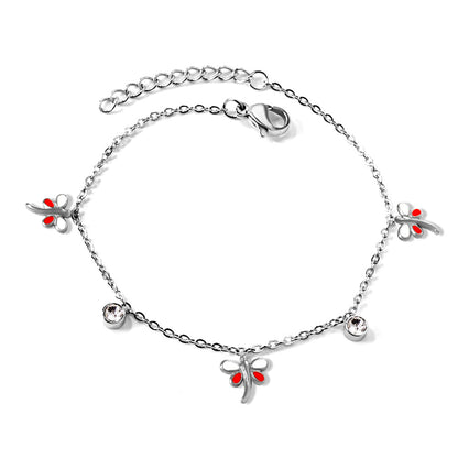 3 Mixed Color Dragonfly + 2 Cylindrical White Diamonds Accessories Bracelet 17+3cm asonjewelry