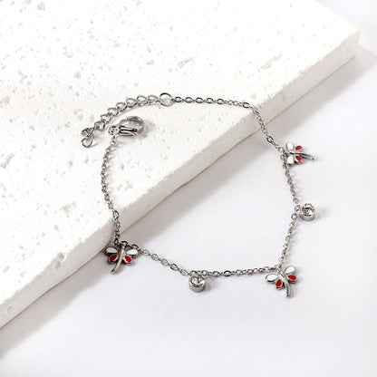 3 Mixed Color Dragonfly + 2 Cylindrical White Diamonds Accessories Bracelet 17+3cm asonjewelry