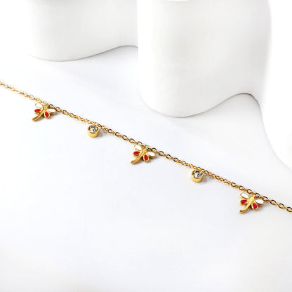 3 Mixed Color Dragonfly + 2 Cylindrical White Diamonds Accessories Bracelet 17+3cm asonjewelry