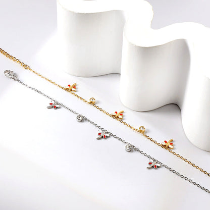 3 Mixed Color Dragonfly + 2 Cylindrical White Diamonds Accessories Bracelet 17+3cm asonjewelry