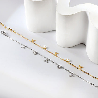 3 triple fan leaves + 2 cylindrical white diamonds accessories bracelet 17+3cm asonjewelry