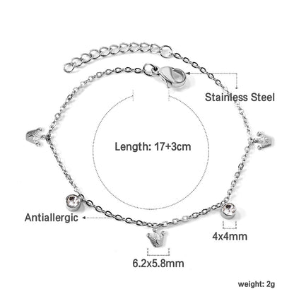 3 Small Crowns + 2 Cylindrical White Diamonds Accessories Bracelet 17+3cm asonjewelry