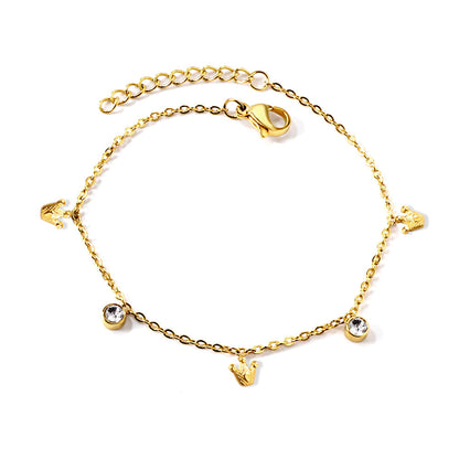 3 Small Crowns + 2 Cylindrical White Diamonds Accessories Bracelet 17+3cm asonjewelry