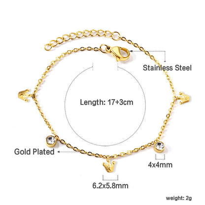 3 Small Crowns + 2 Cylindrical White Diamonds Accessories Bracelet 17+3cm asonjewelry