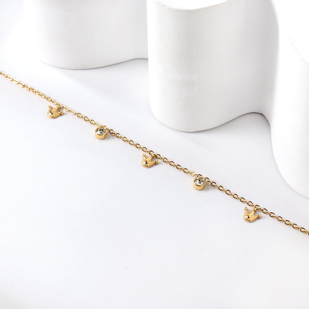 3 Small Crowns + 2 Cylindrical White Diamonds Accessories Bracelet 17+3cm asonjewelry