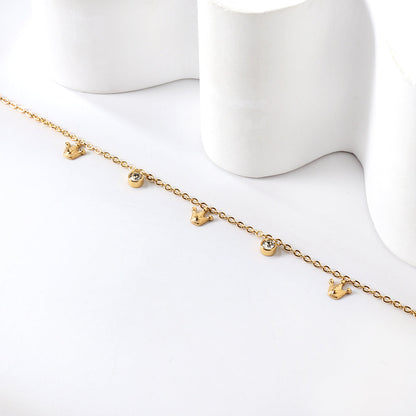 3 Small Crowns + 2 Cylindrical White Diamonds Accessories Bracelet 17+3cm asonjewelry