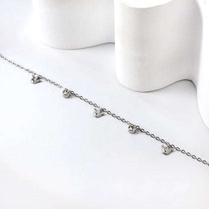 3 Small Crowns + 2 Cylindrical White Diamonds Accessories Bracelet 17+3cm asonjewelry