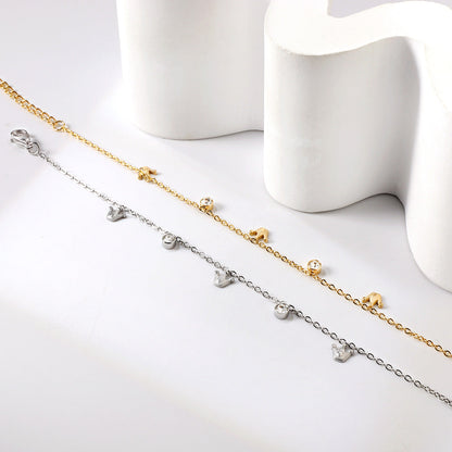 3 Small Crowns + 2 Cylindrical White Diamonds Accessories Bracelet 17+3cm asonjewelry