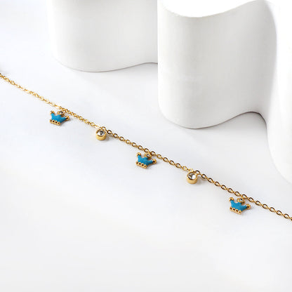 3 small blue crowns + 2 cylindrical white diamond accessory bracelet 17+3cm asonjewelry