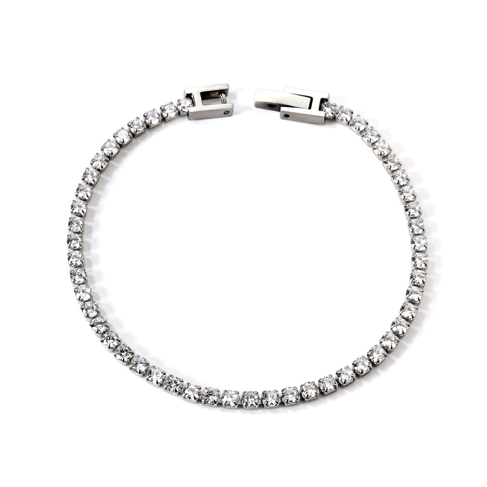 White & Black Diamonds 4-Claw Round Diamonds Soft Bracelet 20cm Steel asonjewelry