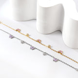 3 Butterfly Purple & Blue Drip Oil + 2 Cylindrical White Diamonds Accessories Bracelet 17+3cm
