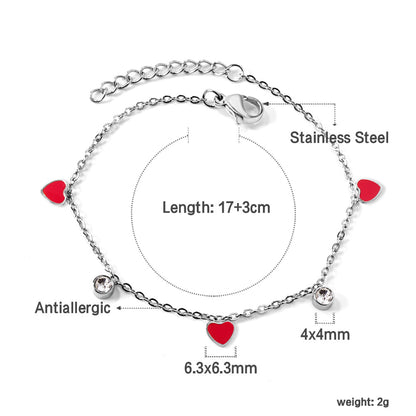 3 Hearts & Purple Oil Drops + 2 Cylindrical White Diamonds Accessories Bracelet 17+3cm asonjewelry