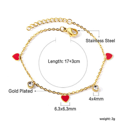 3 Hearts & Purple Oil Drops + 2 Cylindrical White Diamonds Accessories Bracelet 17+3cm asonjewelry