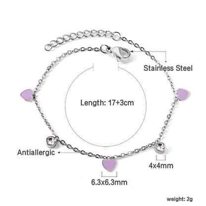 3 Hearts & Purple Oil Drops + 2 Cylindrical White Diamonds Accessories Bracelet 17+3cm asonjewelry