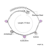 3 Hearts & Purple Oil Drops + 2 Cylindrical White Diamonds Accessories Bracelet 17+3cm